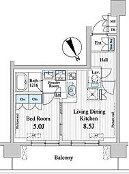 プレノ清澄庭園 5階1LDKの間取り
