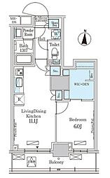 パークアクシス錦糸公園 13階1LDKの間取り