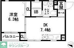 メゾン・ド・アジュール 1DKの間取図画像