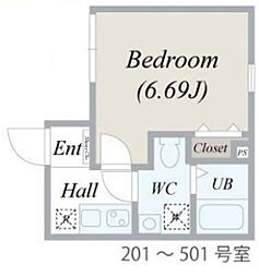 B.E.GRAND清澄白河 1Kの間取図画像