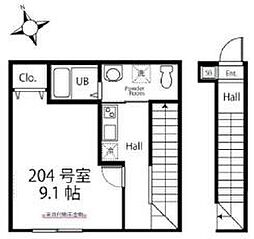 東急東横線 綱島駅 徒歩5分の賃貸アパート 2階1Kの間取り