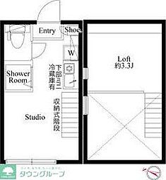 ハーモニーテラス中丸子 2階ワンルームの間取り