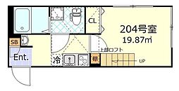 ルノン武蔵新城 2階1Kの間取り
