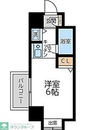 ユーコート新丸子 2階ワンルームの間取り