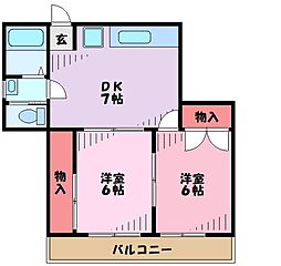 第一中田ビル 2DKの間取図画像