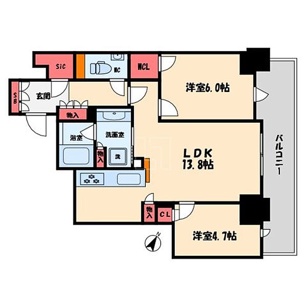 ザ・ファインタワー大阪肥後橋 ｜大阪府大阪市西区江戸堀1丁目(賃貸マンション2LDK・12階・57.23㎡)の写真 その2