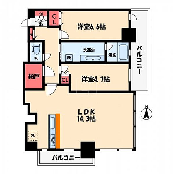 ブランズタワーウェリス心斎橋NORTH ｜大阪府大阪市中央区東心斎橋1丁目(賃貸マンション2LDK・12階・60.02㎡)の写真 その2