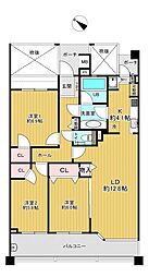 レクセルマンションつくしが丘 3LDKの間取図画像