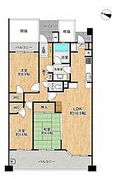 レクセルマンションつくしが丘 3LDKの間取図画像