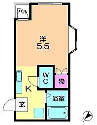 ルミエール1号館 1Kの間取図画像
