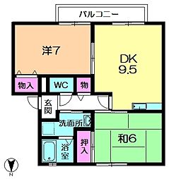 シャンピア平城 2DKの間取図画像