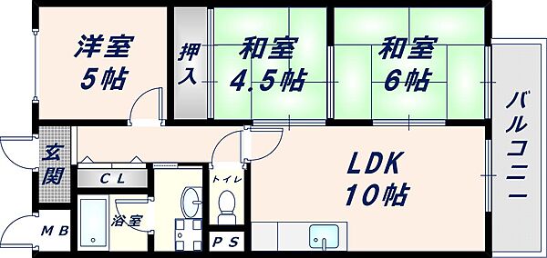 コーポおくだ 407｜大阪府東大阪市下小阪5丁目(賃貸マンション3LDK・4階・55.54㎡)の写真 その2