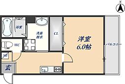 1er　つばきIII 3階1Kの間取り