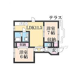京都丹後鉄道宮福線 福知山市民病院口駅 徒歩7分の賃貸アパート 2階2LDKの間取り