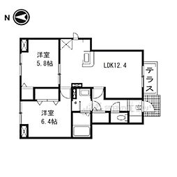 JR山陰本線 園部駅 徒歩5分の賃貸アパート 2階2LDKの間取り