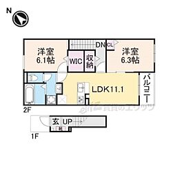 JR福知山線 福知山駅 バス14分 下六人部下車 徒歩5分の賃貸アパート 2階2LDKの間取り