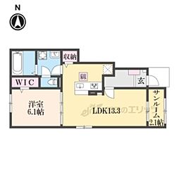 トムズガーデン園部II 1階1LDKの間取り