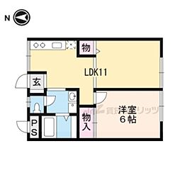 コーポ南小谷ケ丘 1階1LDKの間取り
