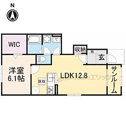ブリーゼ西岡屋II 1階1LDKの間取り
