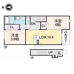 ミップルハウスB 2階2LDKの間取り