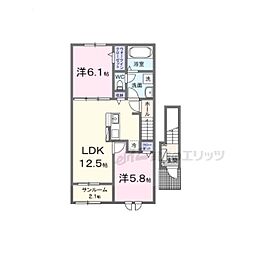シャルム朝来 2階2LDKの間取り