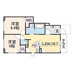 ソレイユいぬい 1階2LDKの間取り