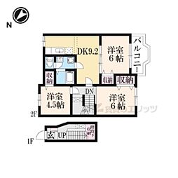 京都丹後鉄道宮福線 福知山市民病院口駅 徒歩8分の賃貸アパート 2階3DKの間取り