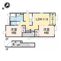 SUNRISE四十田B 2階2LDKの間取り