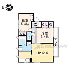 JR山陰本線 園部駅 徒歩28分の賃貸アパート 2階2LDKの間取り