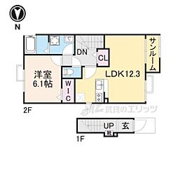 メゾン12朝来 1LDKの間取図画像