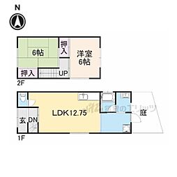 JR山陰本線 並河駅 徒歩4分の賃貸一戸建て 2階2LDKの間取り