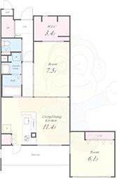 WEST-1 2LDKの間取図画像