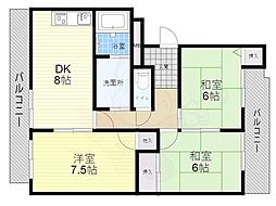 エクセル豊中 3DKの間取図画像