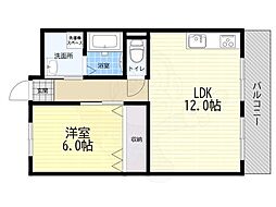 第2マンション寺直 1LDKの間取図画像