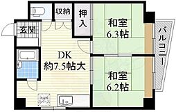 増田マンション 2DKの間取図画像