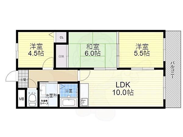 大阪府豊中市長興寺北２丁目(賃貸マンション3LDK・3階・60.00㎡)の写真 その2