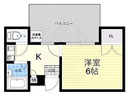 サンハイツ豊中 1Kの間取図画像