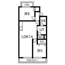 グリーンサイドヨシタカA棟 2LDKの間取図画像