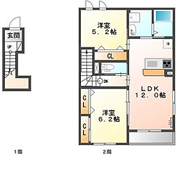 グランヴェル梅森坂 2LDKの間取図画像