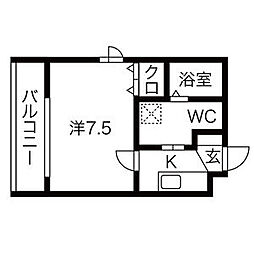 エルフラット 1Kの間取図画像