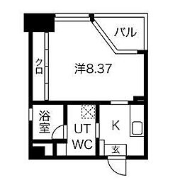 グランデューク代官町 1Kの間取図画像
