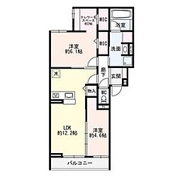 セレスティア城西II 2LDKの間取図画像