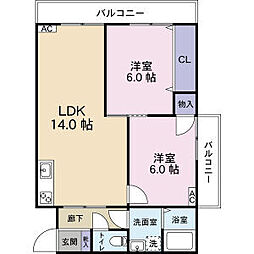 神野マンション2 2LDKの間取図画像