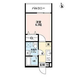 CRASTINE中島Sta. 1Kの間取図画像