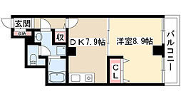 レジデンスカープ今池 1DKの間取図画像