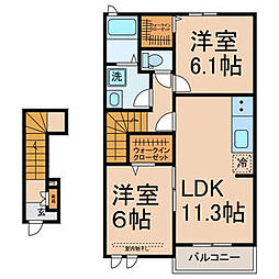 フェリーチェ瀬古東 2LDKの間取図画像