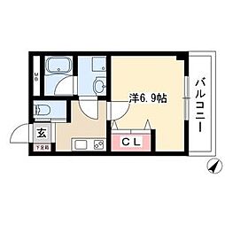 シティコート上小田井 1Kの間取図画像