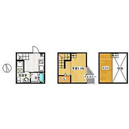 JR鹿児島本線 箱崎駅 徒歩5分の賃貸アパート 1階ワンルームの間取り