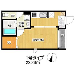 ジースマート茶山 1Kの間取図画像