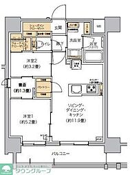 リビオメゾン芝浦 13階2LDKの間取り
